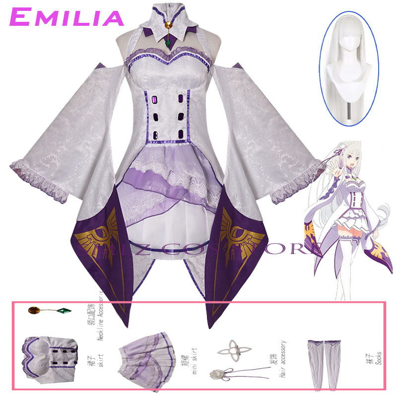 Re Zero Rem Wig - Emilia Cosplay Anime Re Zero Kara