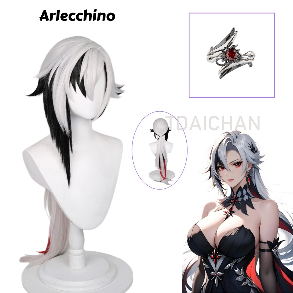 Cosplay Anime Black - Genshin Impact Arlecchino Cosplay Wig Long