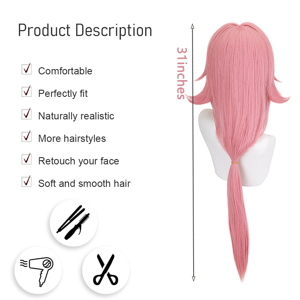 Yae Miko Cos Wig Pink Natural  - Anime Cosplay Photoshoot 评论和价格