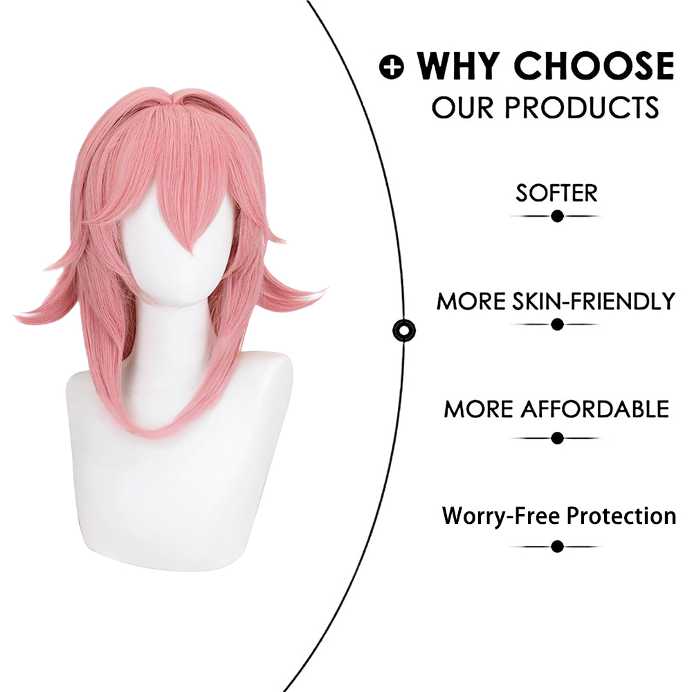 Yae Miko Cos Wig Pink Natural  - Anime Cosplay Photoshoot 评论和价格