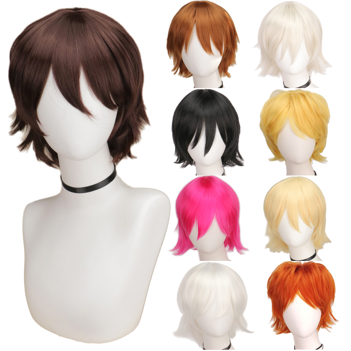 QQXCAIW Male Wig Black White P - Anime Cosplay Red Hair 评论和价格